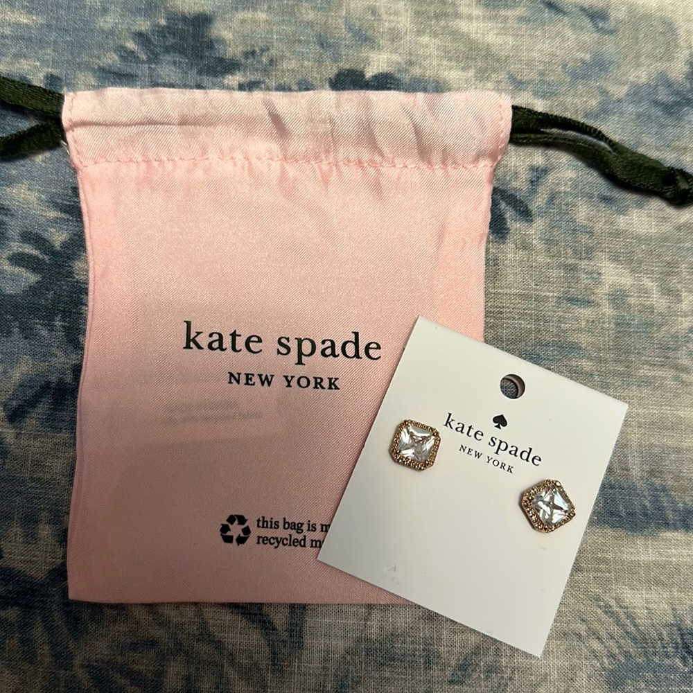 Kate Spade Rose Gold Pave Princess Cut Earrings